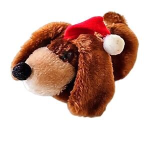 Russ Samuel Christmas Puppy w/Santa Hat Brown and Cream 7" x 4" x 3" Stocking